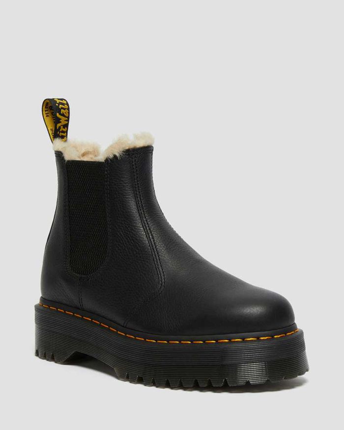 Dr Martens Chelsea Boots Dame Svart 2976 Faux Fur Lined Platform 2476THLIE